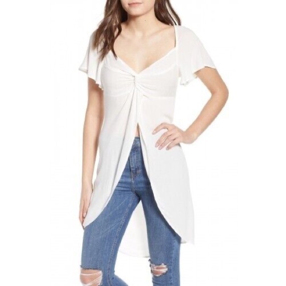 Leith Tops - Leith White Short Sleeve Portrait Tunic Top Medium